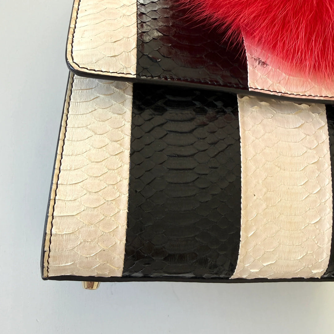 LES PETITS JOUEURS Python Leather and Fox Fur Bag