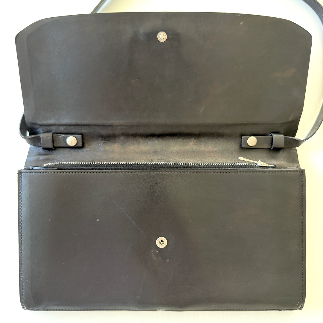 BALLY Black Leather Double Pocket Flap Shoulder Bag