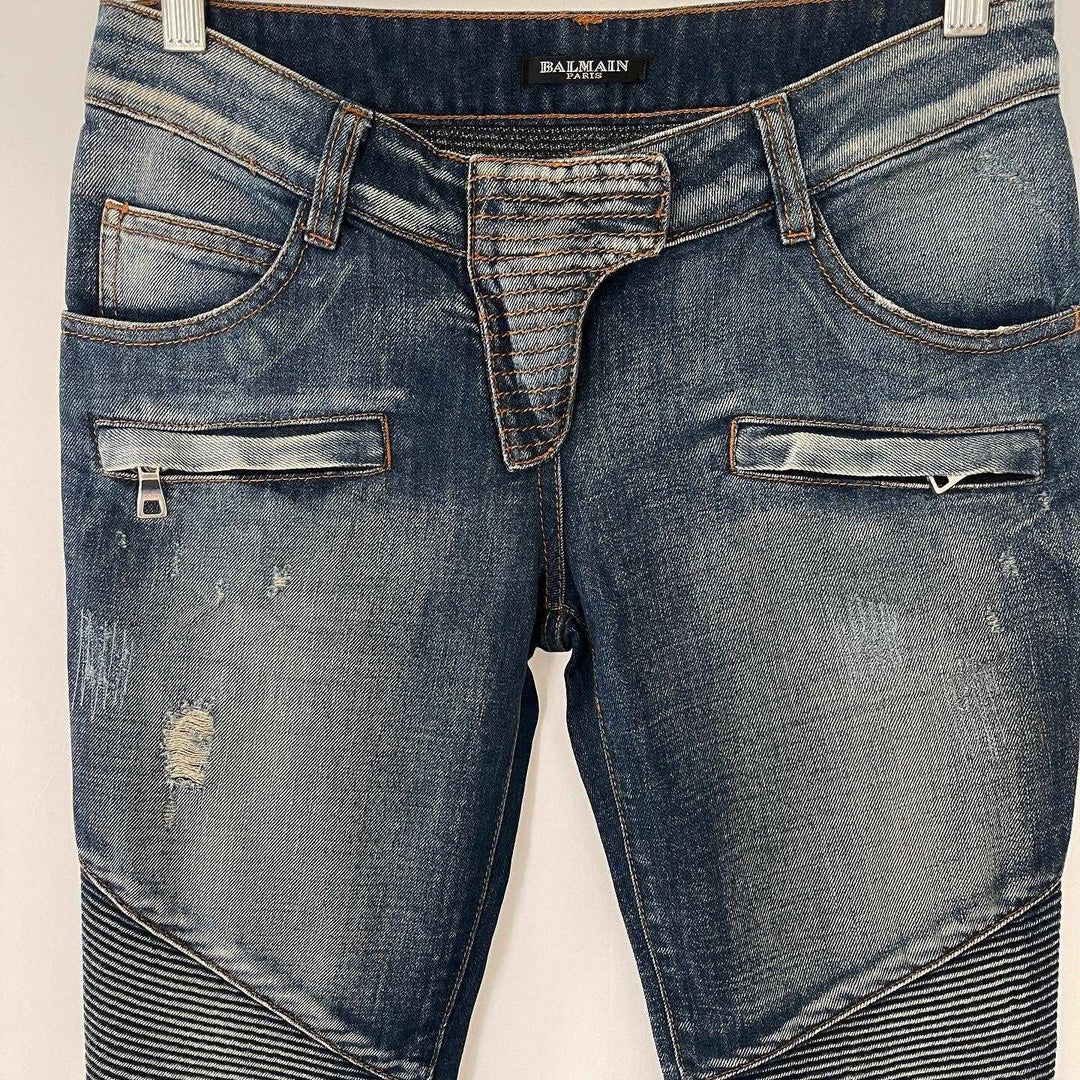 BALMAIN - BALMAIN Distressed Biker Jeans - AVVIIVVA.COM