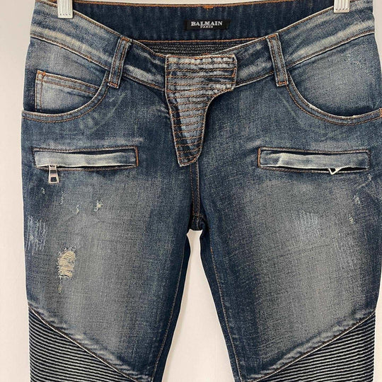 BALMAIN - BALMAIN Distressed Biker Jeans - AVVIIVVA.COM
