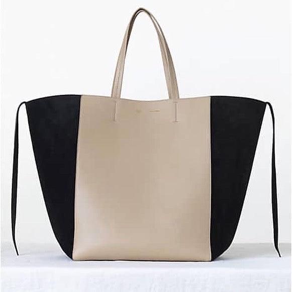 CELINE - CELINE Beige Leather and Black Suede Horizontal Phantom Cabas Tote Bag - AVVIIVVA.COM
