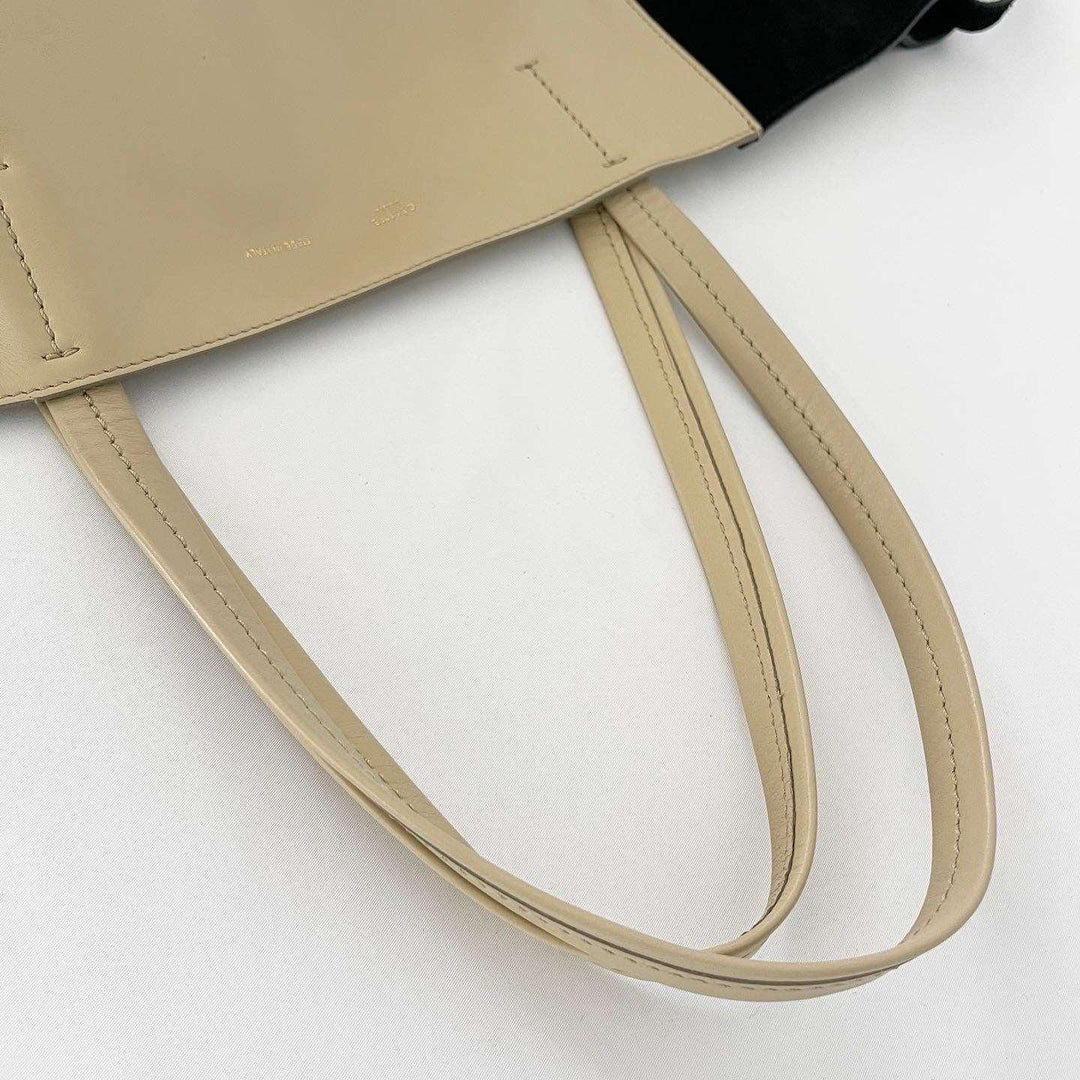 CELINE - CELINE Beige Leather and Black Suede Horizontal Phantom Cabas Tote Bag - AVVIIVVA.COM