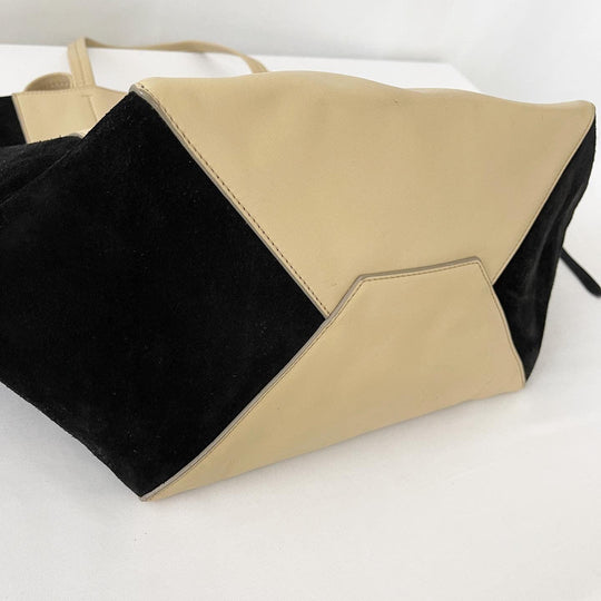 CELINE - CELINE Beige Leather and Black Suede Horizontal Phantom Cabas Tote Bag - AVVIIVVA.COM