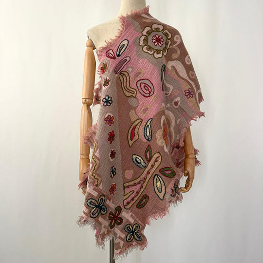 HENRY CHRIST - HENRY CHRIST New Hand Embroidered Wool Scarf - AVVIIVVA.COM