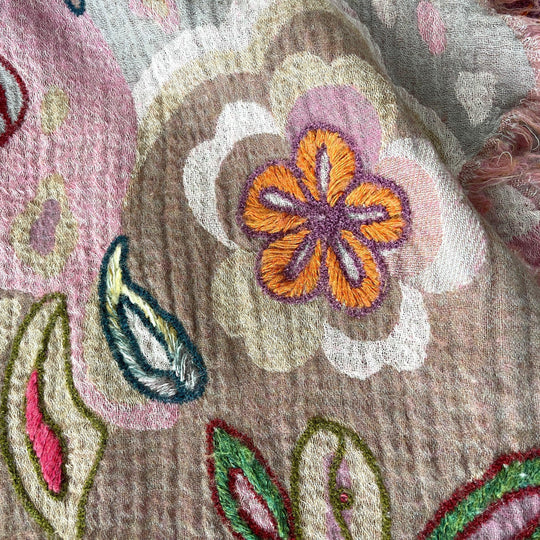 HENRY CHRIST - HENRY CHRIST New Hand Embroidered Wool Scarf - AVVIIVVA.COM