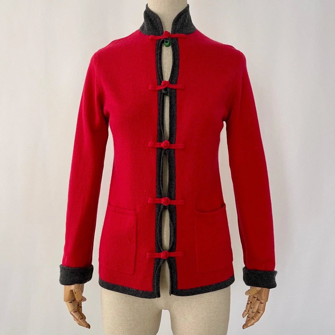 SHANGHAI TANG - SHANGHAI TANG Reversible Cashmere Cardigan with Jade - AVVIIVVA.COM